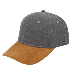 F21600 Chambray/Suede 6 Panel Cap - Grey/Tan